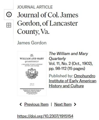 Dr. Andrew Robertson and Col Gordon's Diary, Lanchester VA 