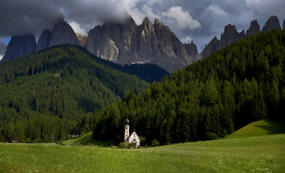 At the foothills of the Dolomites is St. Johann Chapel, near South Tirol, Italy