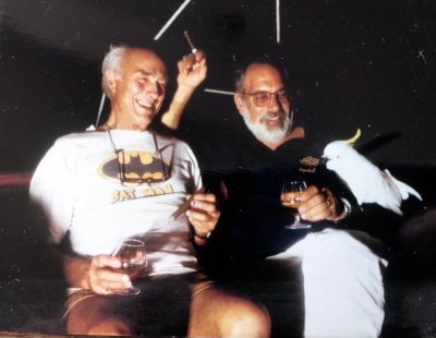 Enjoying a cigar and brandy with diving legend Stan Waterman