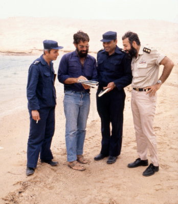 1982 Egyptian and Israeli Naval officers reviewing maps of the diving sites. .JPG