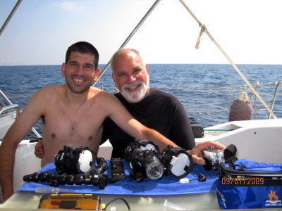 With son Nadav dive testing housings for Fantasea Line