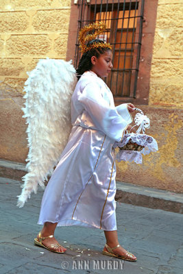 Angel girl with basket in procession