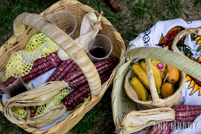 Baskets with food