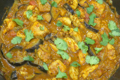 Chicken Curry  with Aubergine and Tomatoes 