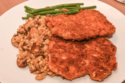 Parmesan Crusted Chicken Escalopes with Mushroom Risotto