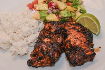 Jerk Chicken with Mango Salsa and Coconut Rice