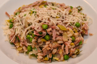 Bacon, Leek and Pea Spelt Risotto