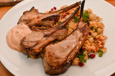 Grilled Lamb Chops with Harissa Yogurt and Couscous