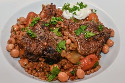 Lamb Chops with Giant Couscous and Chickpeas