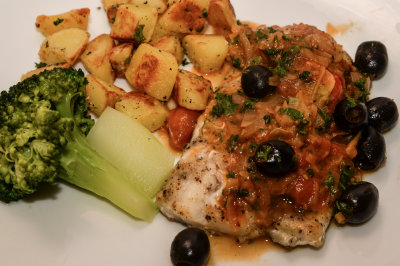 Pan Fried Cod with Olives and Tomatoes