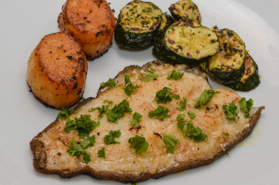 Fried Plaice, Courgettes and Fondant Potatoes