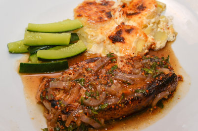 Spiced Pork Chops with Potato Gratin