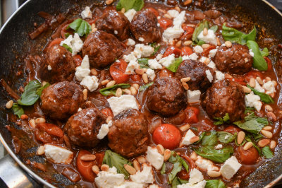 Greek Lamb Meatballs with Tomatoes and Feta