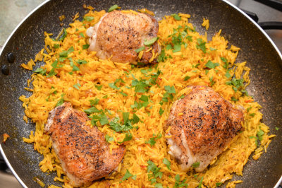 Crispy Chicken with Saffron Rice