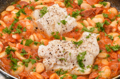 Cod with Chorizo and Beans