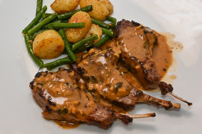 Lamb Cutlets with Madeira Saauce and Garlicky Beans and Potatoes