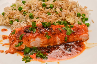 Honey Sriracha Salmon with Egg Fried Rice