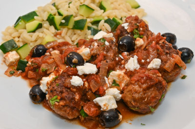 Lamb Meatballs with Feta, Tomatoes and Olives