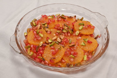Oranges with Rosewater, Pomegranate and Pistachios