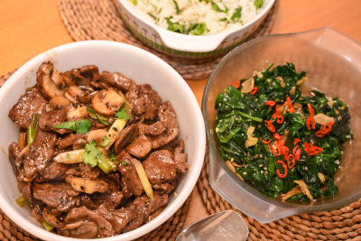 Teriyaki Beef with Ginger Spinach