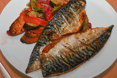 Grilled Mackerel with Escalivada and Toast