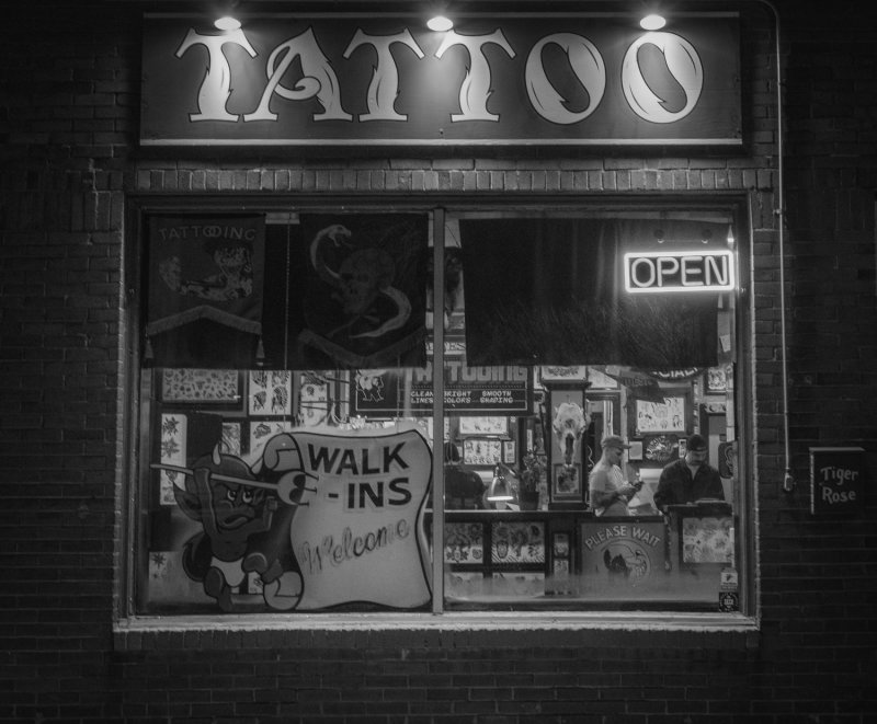 Tattoo Shop at Night