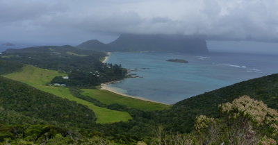 Mt Lidgbird, Mt Gower, and the Lagoon, Lord Howe Island, NSW, from Kims Lookout