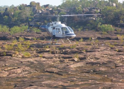 Helicopters at top of Mitchell Falls, Kimberleys, WA