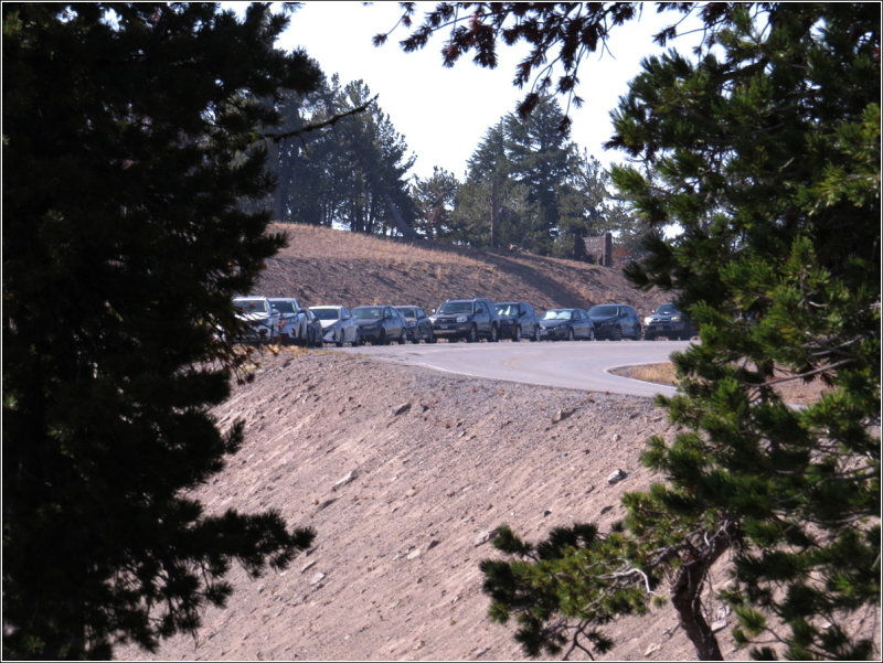 Cars parked at trailhead for Mt. Scott