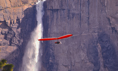 Hang Glider against Yosemite Falls