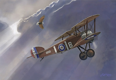 Where Eagles Dare - 1917 WW1 British Fighter Sopwith Camel -  watercolor
