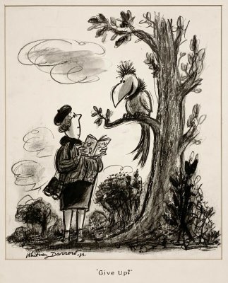 Whitney Darrow, Jr. original cartoon.  Later redrawn and used as the cover of his 1966 'Give Up?' volume of cartoons.