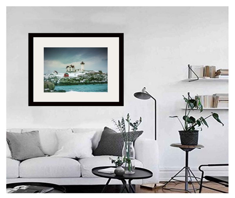 Nuble Lighthouse Matted and Framed Living Room
