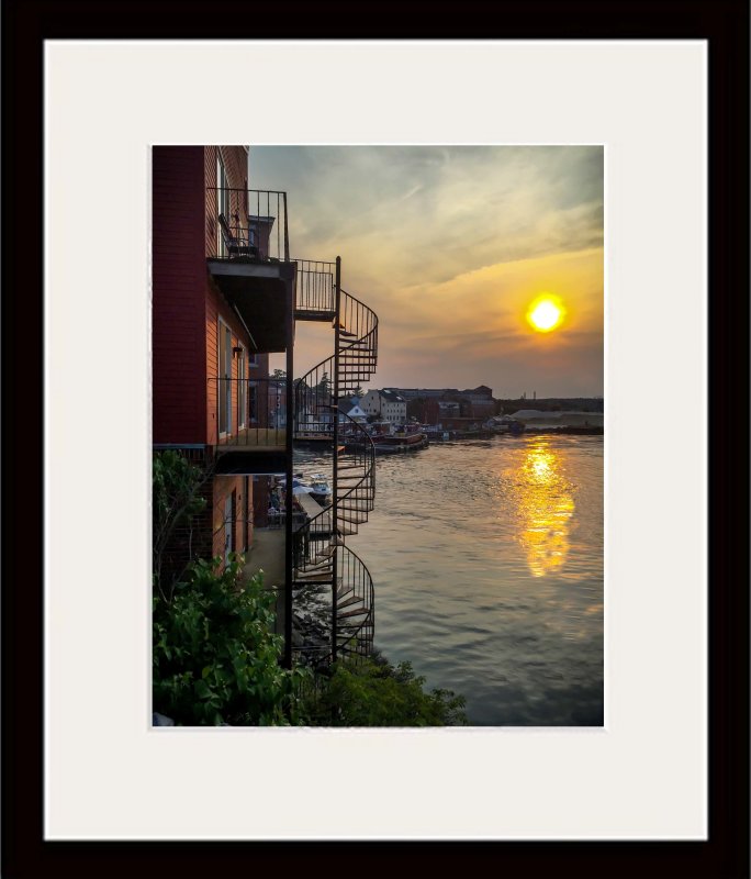 Portsmouth Harbor Spiral Stairs Matted and Framed