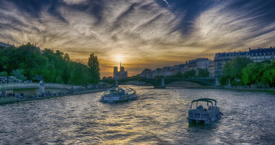 Notre Dame and Seine At Sunset