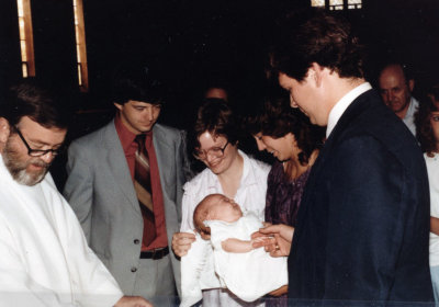 1983 07 24 David and Marti Asher, Bobbi Biddle and Kevin Connors at Melissa Asher's baptism.jpg