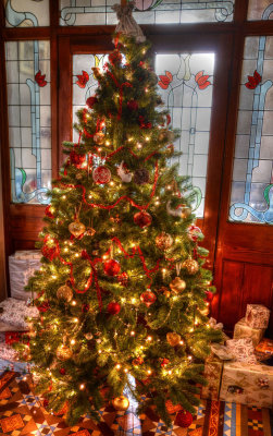 Christmas tree and presents.