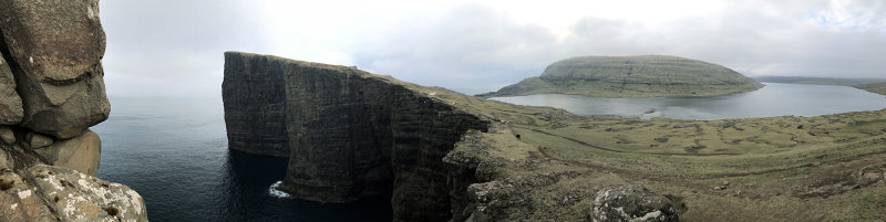 Panorama of the cliffs of Trælanípan, Vágar, Faroe Islands