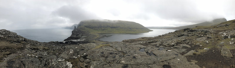 Panorama of the Lake Above the Ocean, Søgvágsvatn/Leitisvatn, Vágar, Faroe Islands