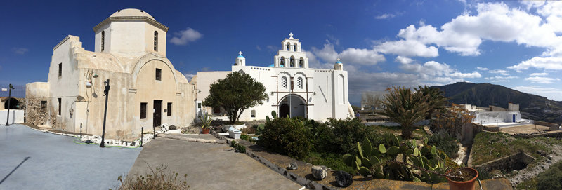 Panorama of Holy Trinity and Assumption Churches, Pyrgos Kallisti, Santorini