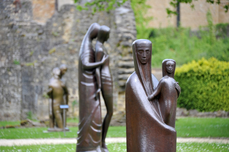 Sculptures by Camille Colruyt in the courtyard of Abbaye d'Orval