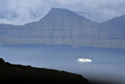 M/S Norrna, Smyril-Line Ferry headed to Iceland through the channel between Eysturoy and Kalsoy