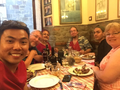 Family meal at Trattoria Dardano, Cortona
