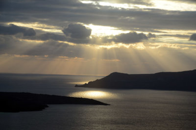 Sunset behind the islands of Thirasia and Nea Kameini
