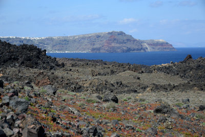 Akrotiri at the southern end of Santorini from Nea Kameni