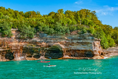 Pictured Rocks - Two Kayakers and Caves
