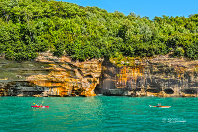 Pictured Rocks - Divided Wall, Two Kayaks 