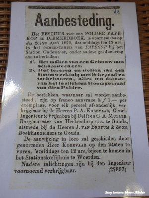 Aankondiging aanbesteding stoom hulpgemaal - Notice of tender for steam mill