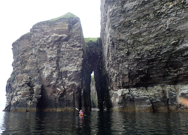 July 19 Dunbeath to Helmsdale sea kayak - Approaching An Dun arch