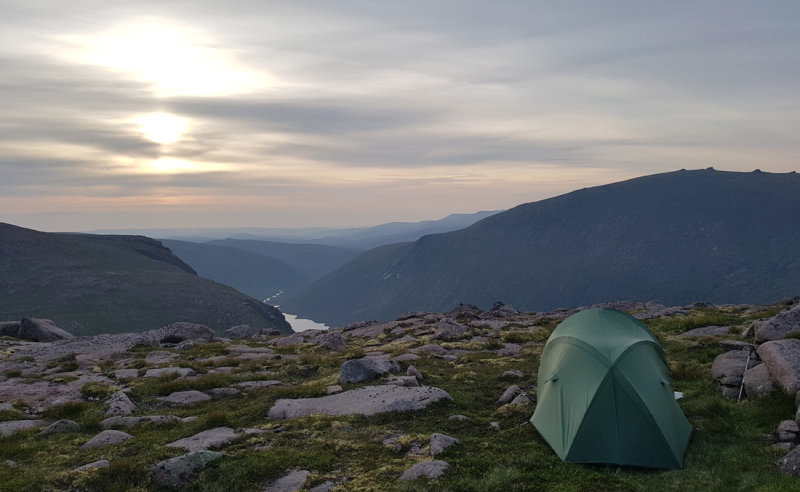 July 19 Cairngorms camp- Stag Rocks looking east to end of Loch Avon